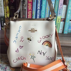 Coach Cream Crossbody Bag with Colorful Embroidery